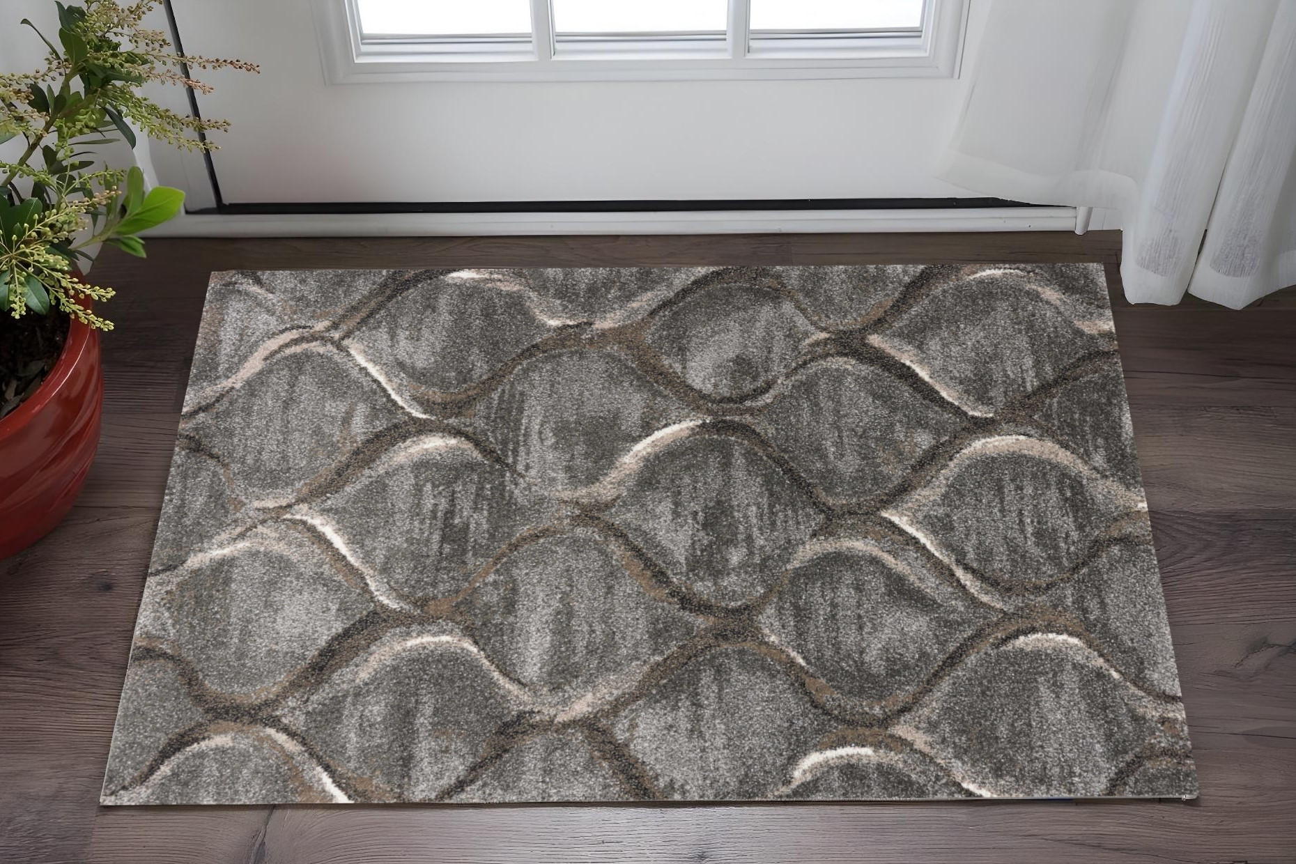 3' X 5' Charcoal And Light Gray Ogee Area Rug-353764-1