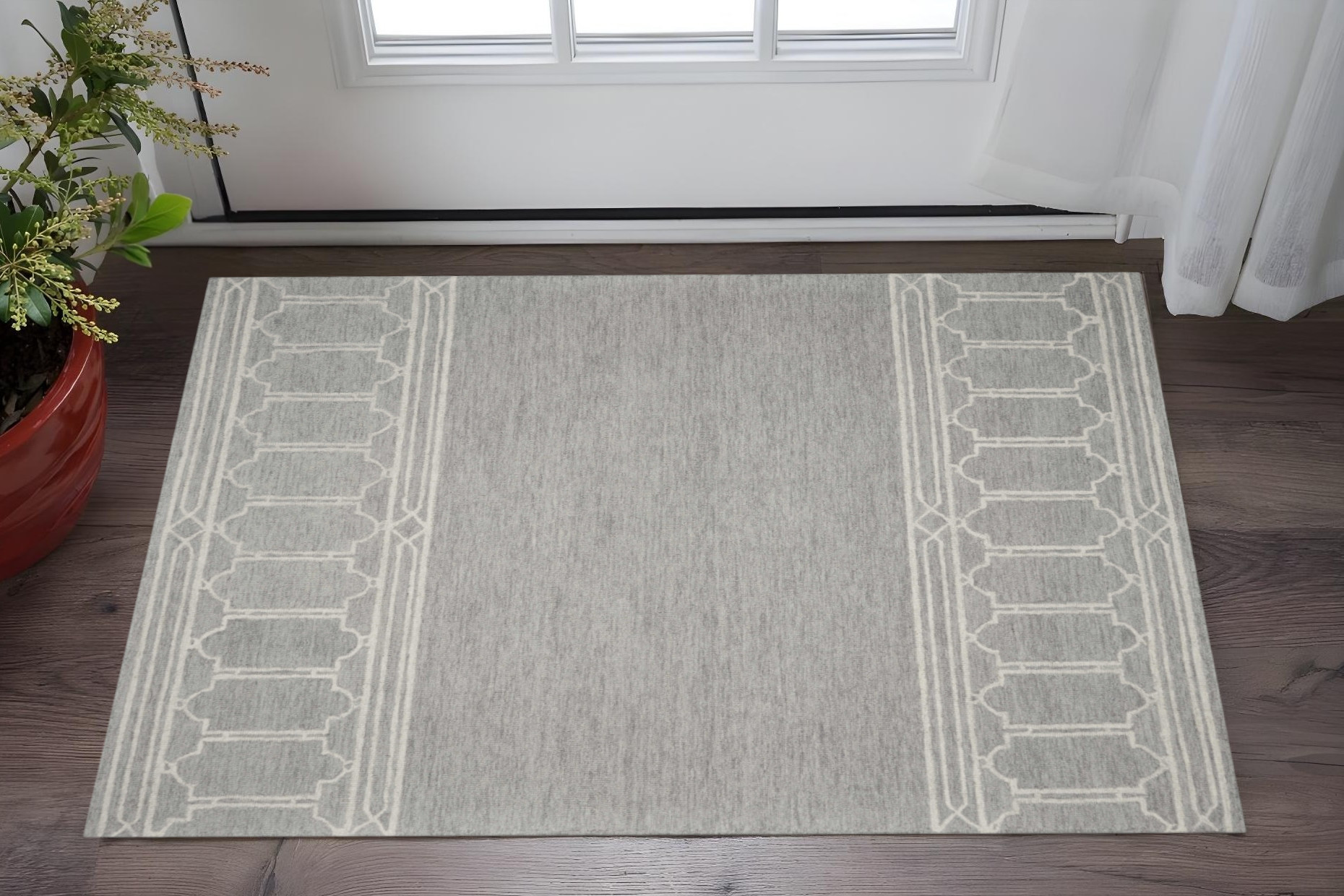 3' X 5' Grey Geometric Pattern Wool Area Rug-353801-1