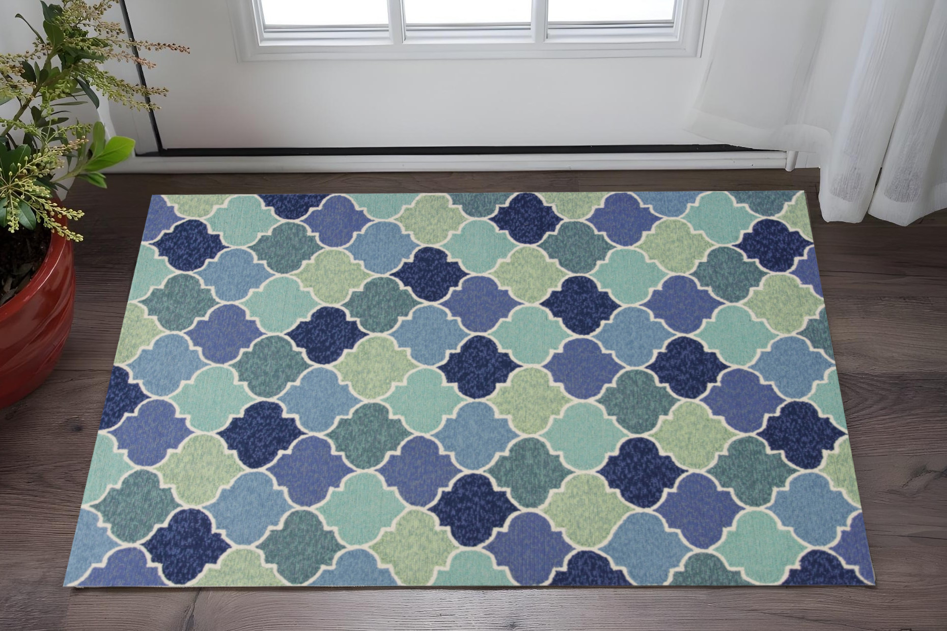 3' X 5' Blue Trellis Hand Tufted Area Rug-353843-1