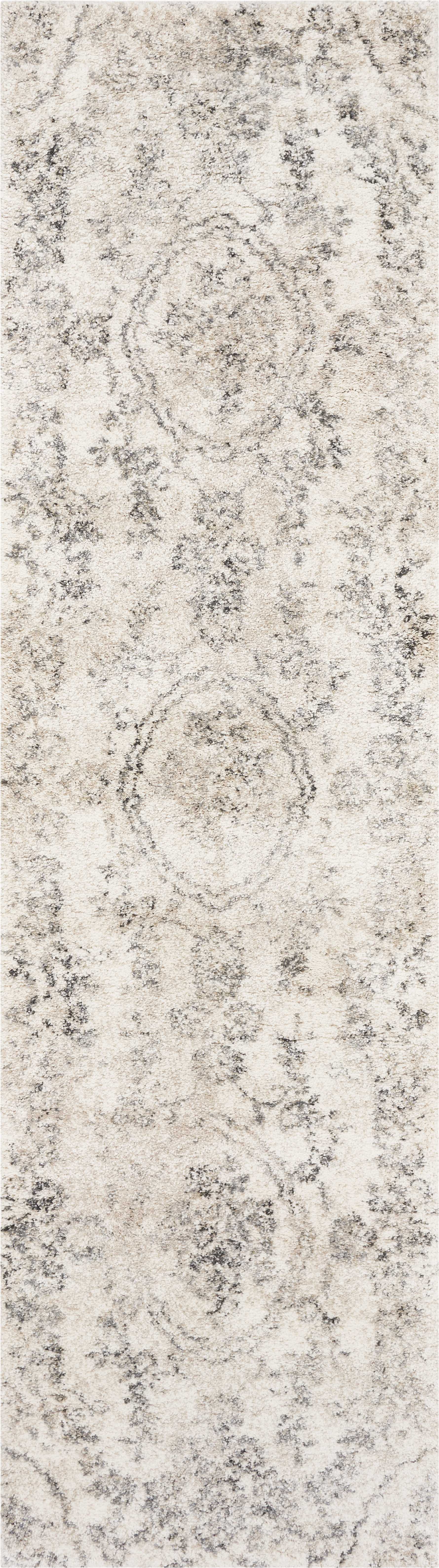 7' Grey Machine Woven Distressed Floral Medallion Indoor Runner Rug-353864-1