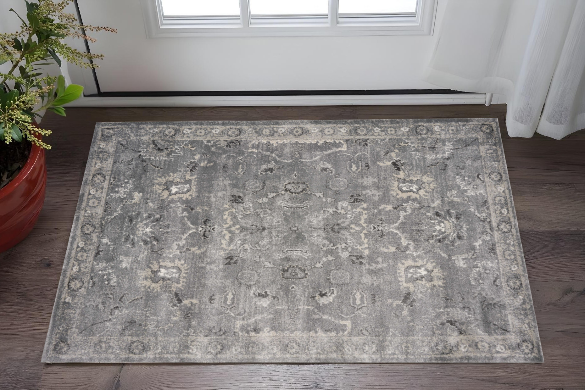 3' X 5' Gray Floral Area Rug-353871-1
