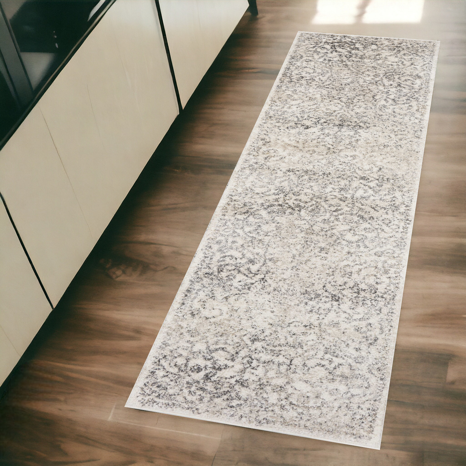 8' Ivory Floral Runner Rug-353872-1