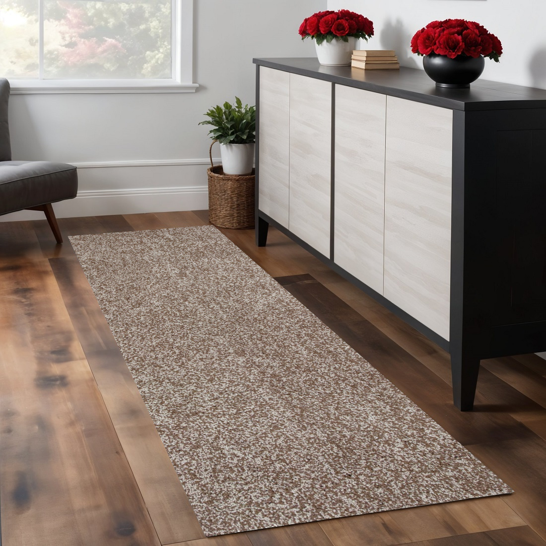 8' Beige Heather Plain Runner Rug-353885-1