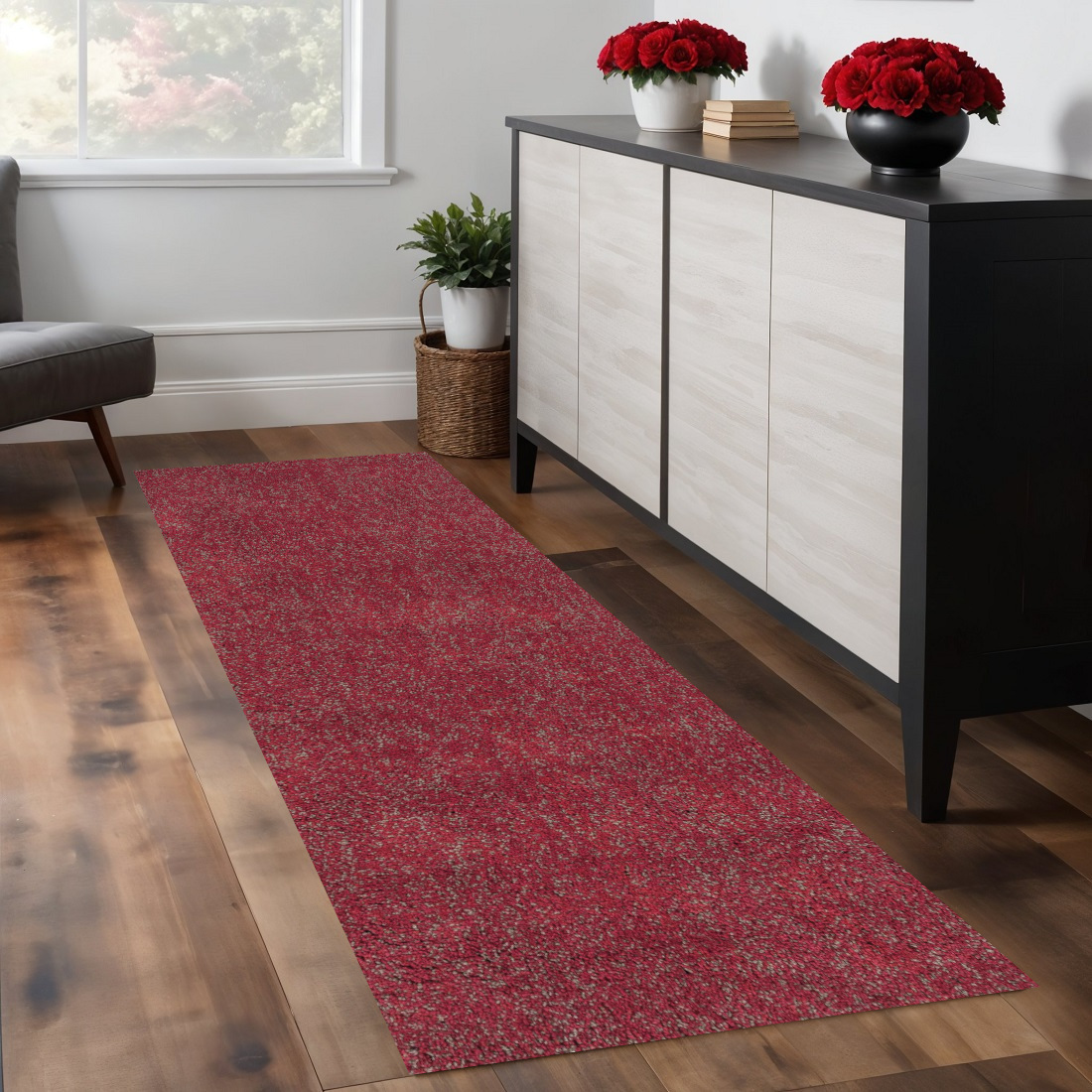 8' Red Shag Hand Woven Runner Rug-353888-1