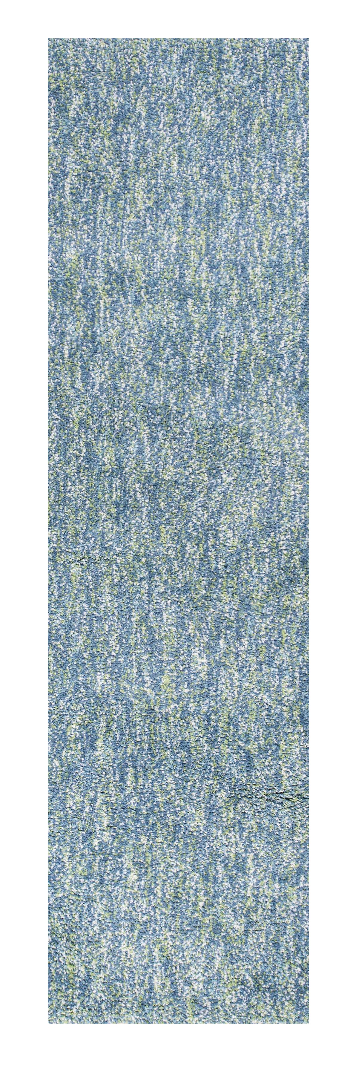 8' Blue And White Shag Hand Woven Runner Rug-353892-1