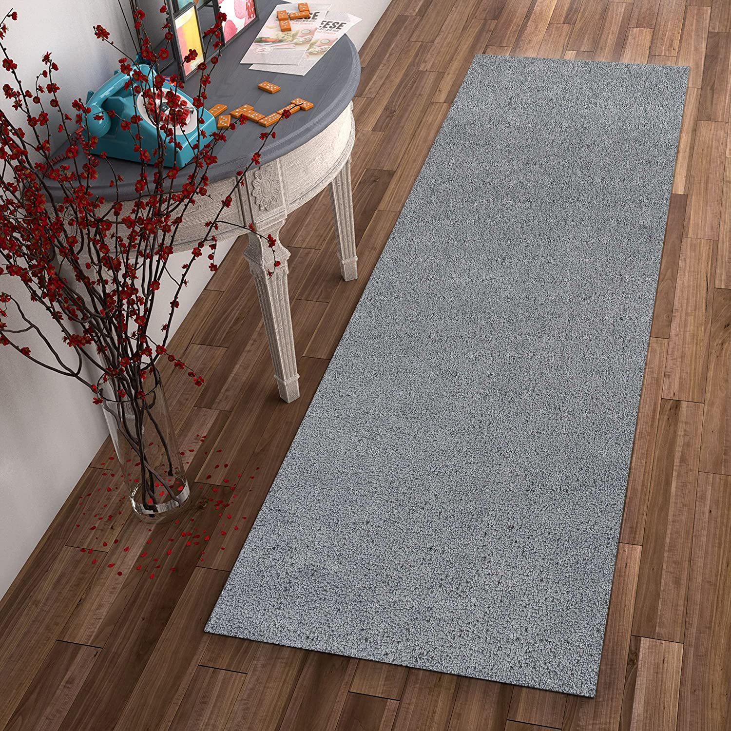 8' Grey Indoor Shag Runner Rug-353896-2