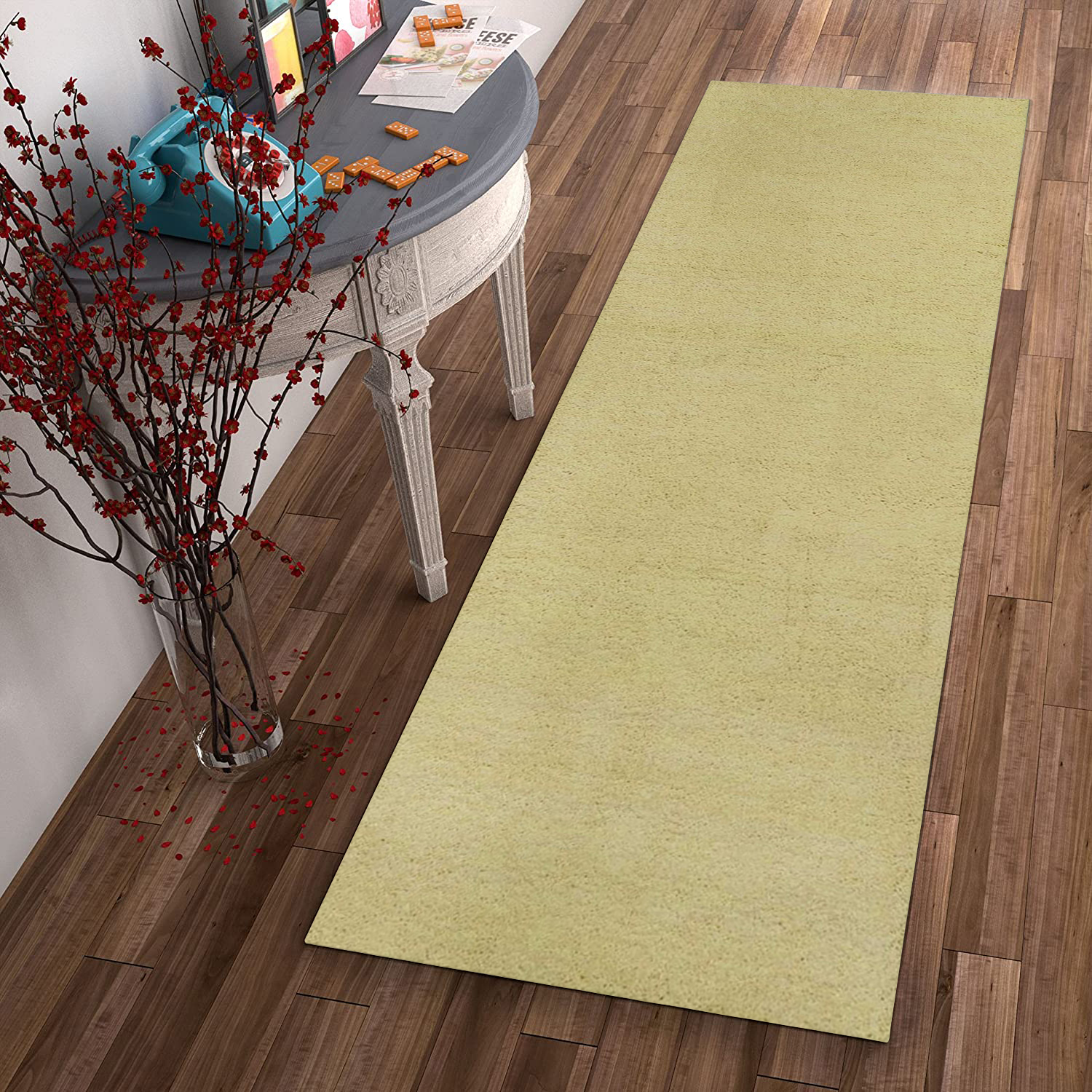 8' Canary Yellow Plain Runner Rug-353903-1