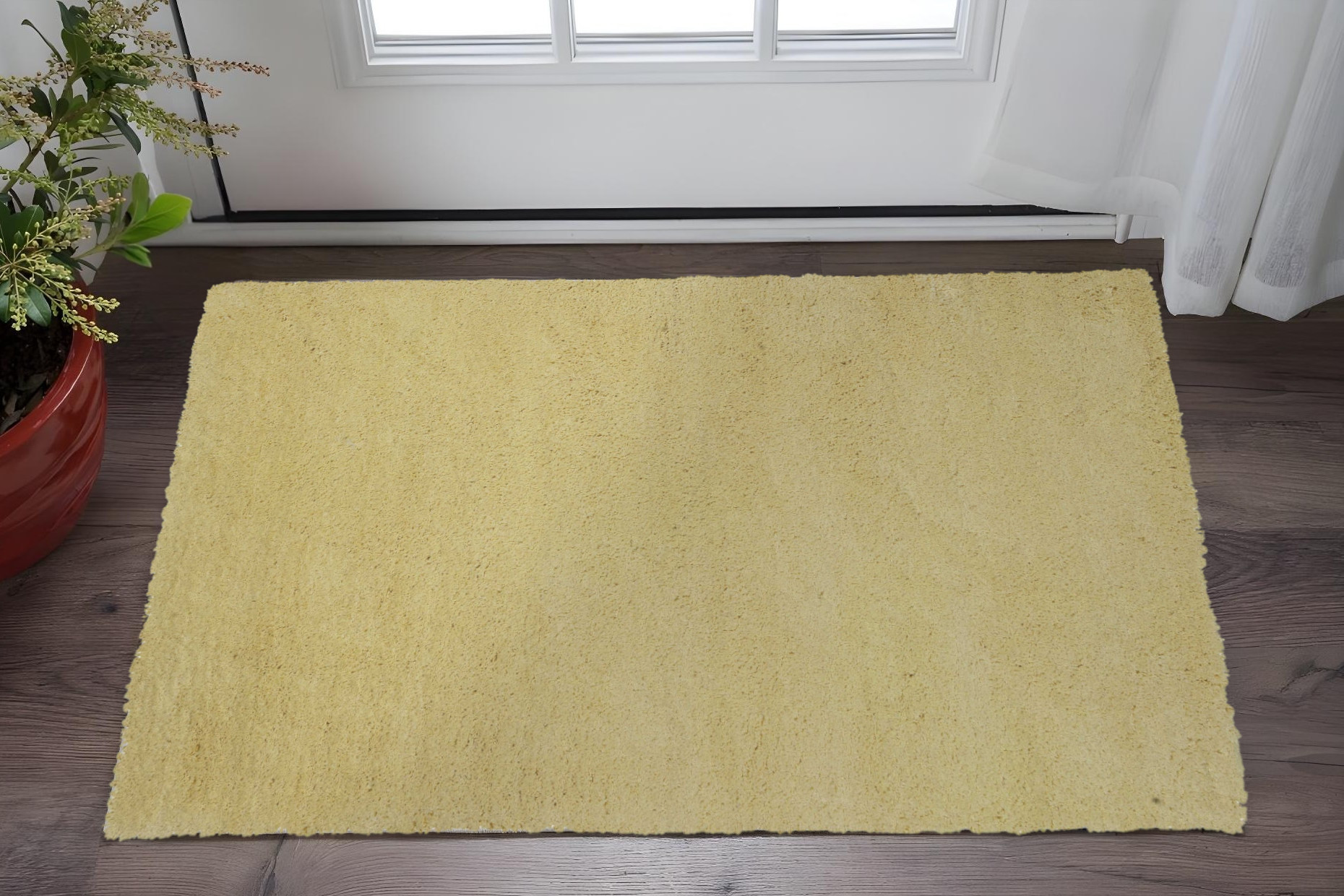 3' X 5' Canary Yellow Shag Hand Woven Area Rug-353933-1