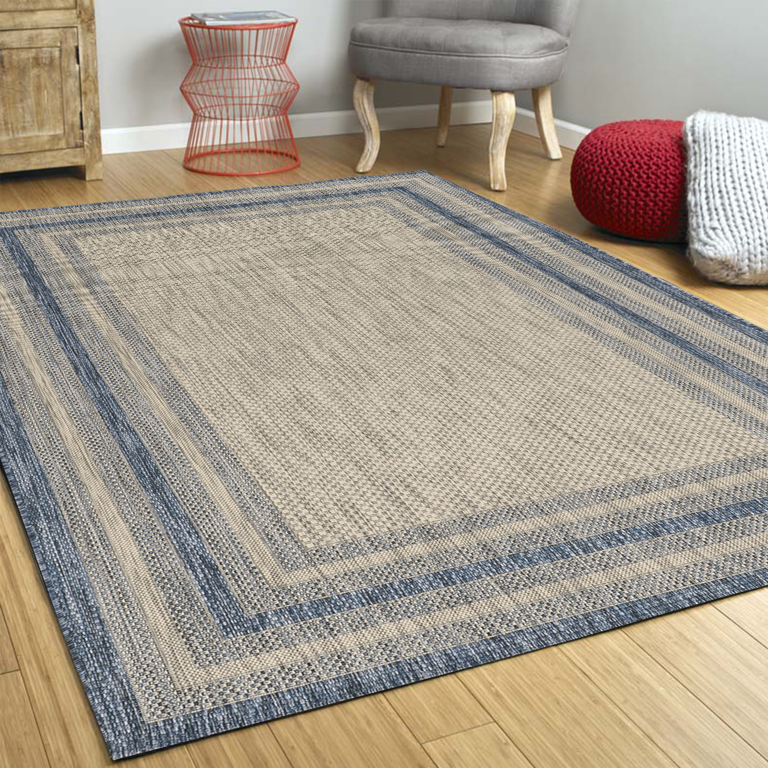 5 x 7 UV treated Polypropylene Grey or Denim Area Rug