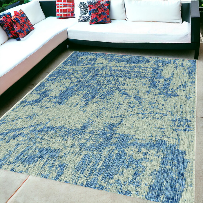 5'X7' Grey Denim Machine Woven Uv Treated Abstract Brushstroke Indoor Outdoor Area Rug-353955-1