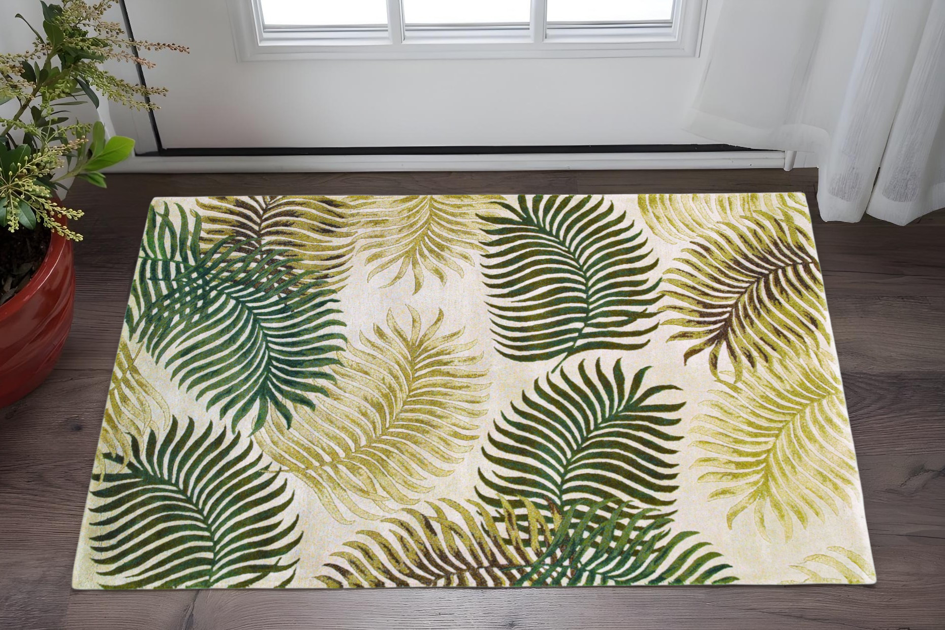 2' X 4' Natural Fern Leaves Wool Area Rug-353969-1