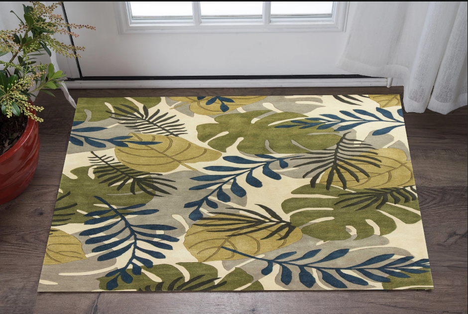 3'X4' Ivory Hand Tufted Oversized Tropical Leaves Indoor Area Rug-353975-1