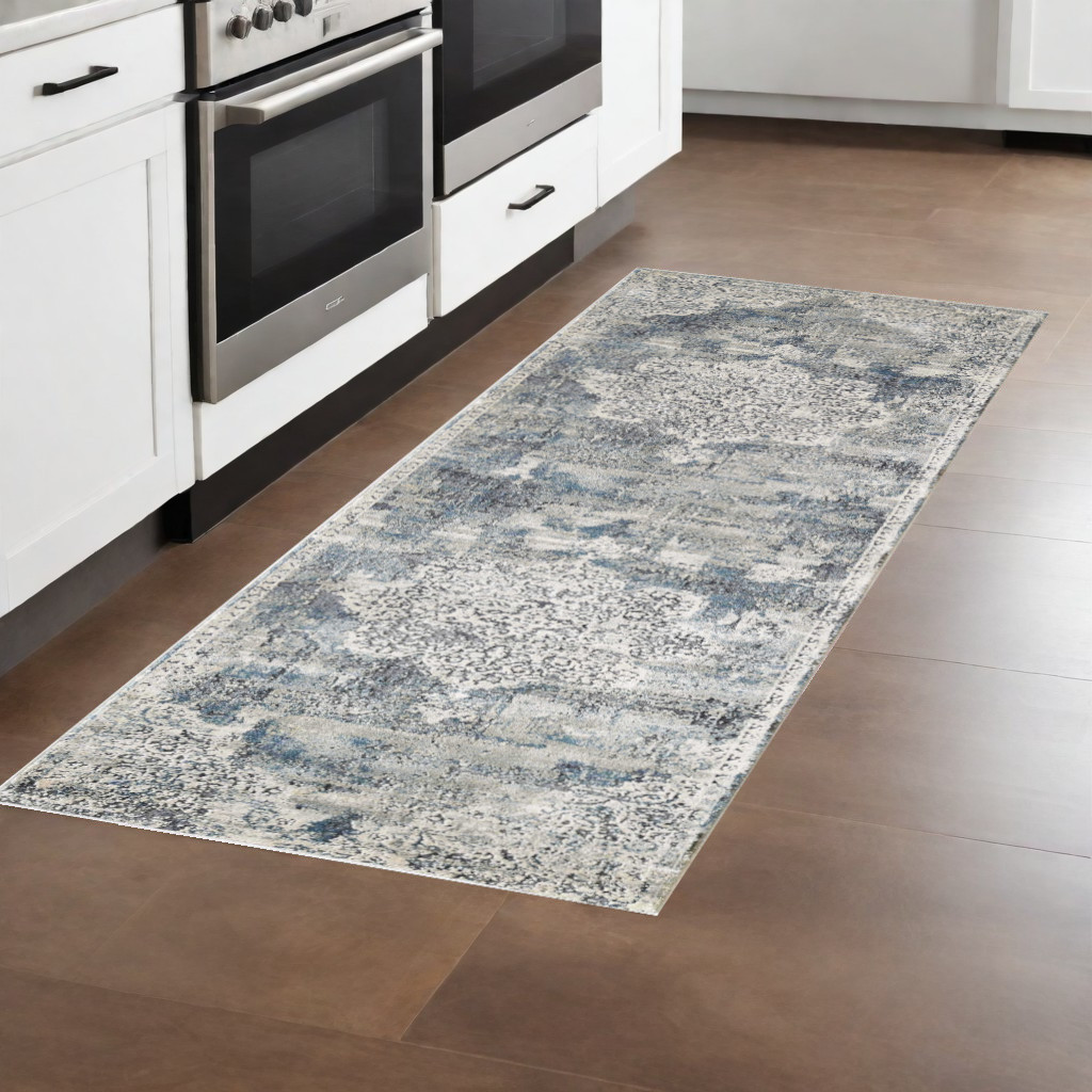 8' Ivory Floral Medallion Runner Rug-353991-1