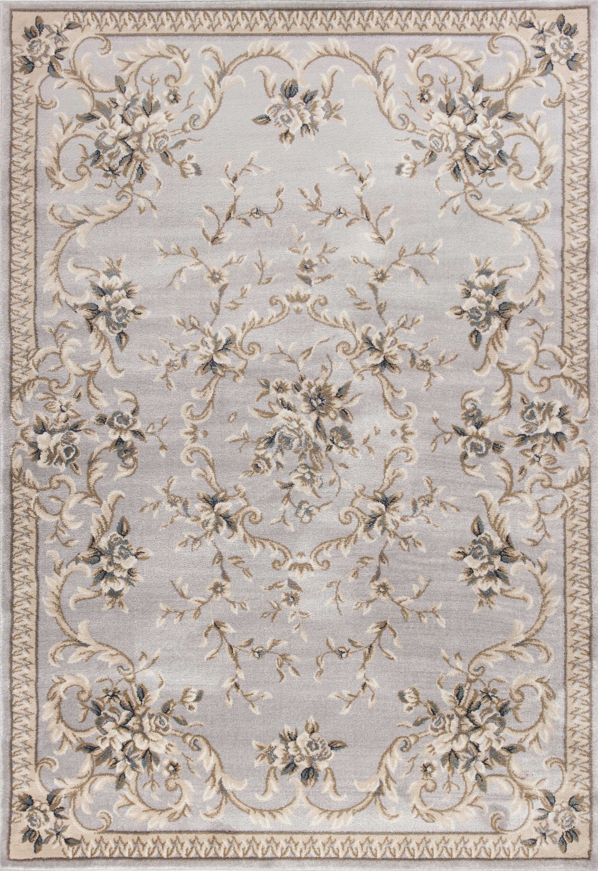 5' X 8' Light Grey Floral Vines Bordered Area Rug-354043-1