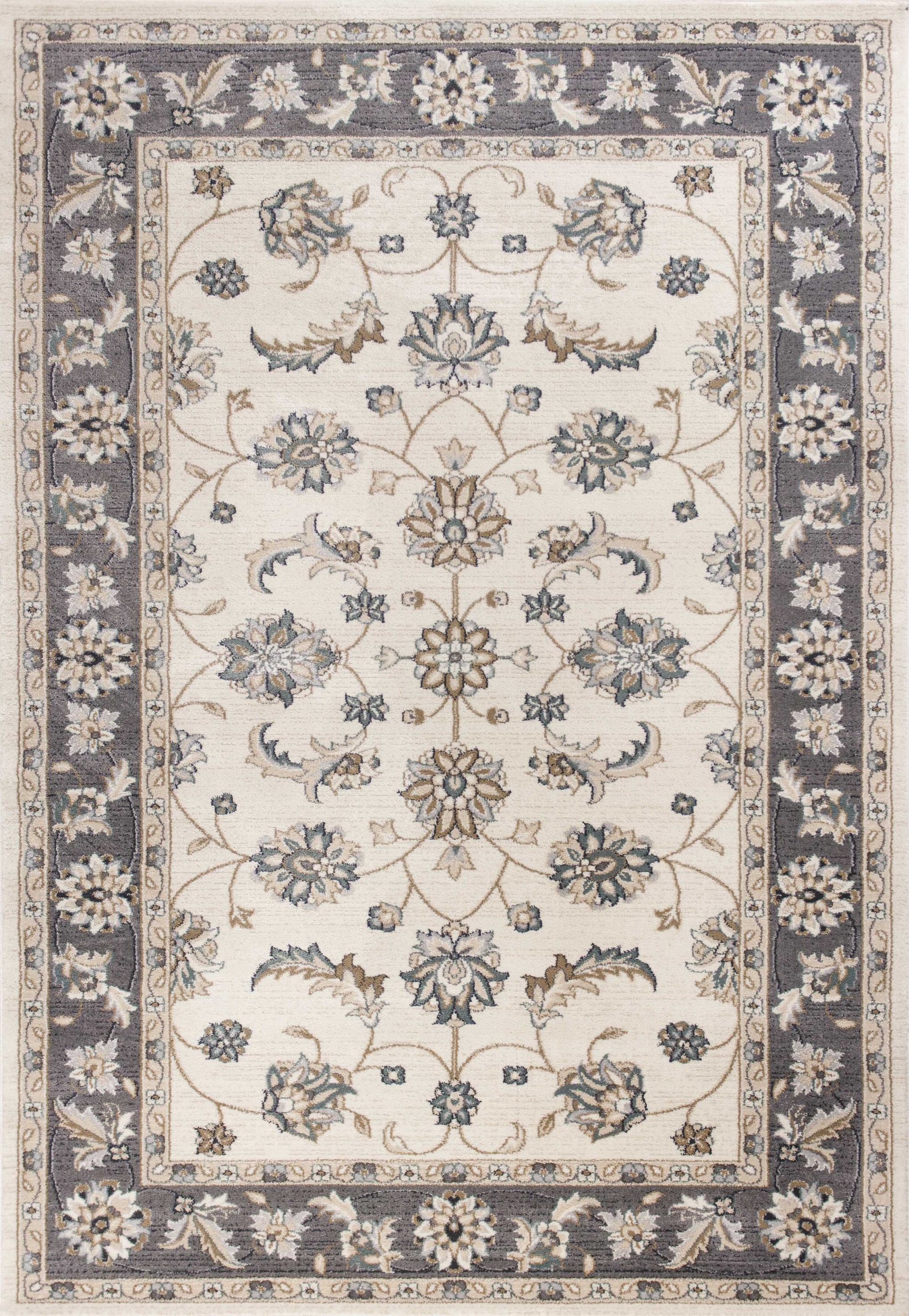 5' X 8' Ivory Or Grey Floral Vines Bordered Area Rug-354047-1