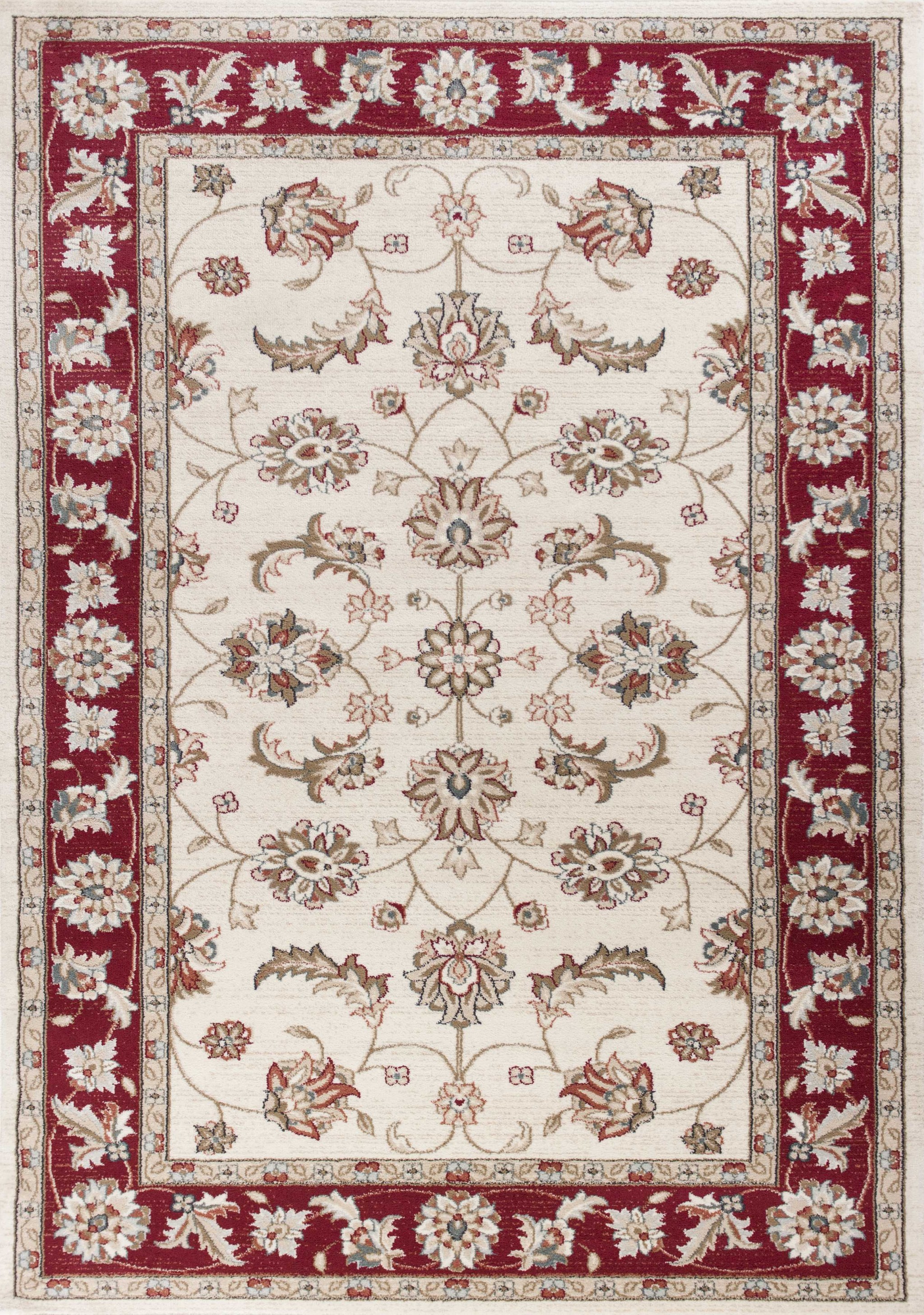 5'X8' Ivory Red Bordered Floral Indoor Area Rug-354048-1
