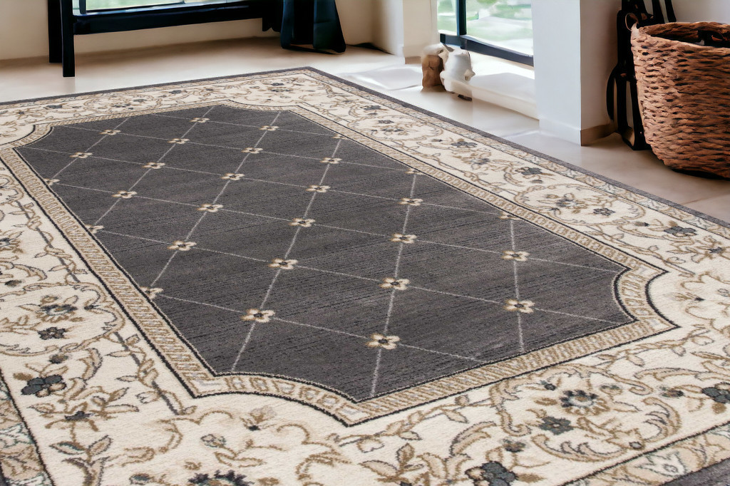 5' X 8' Gray And Ivory Floral Area Rug-354050-1
