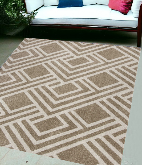 5'X8' Beige Machine Woven Uv Treated Geometric Indoor Outdoor Area Rug-354075-1