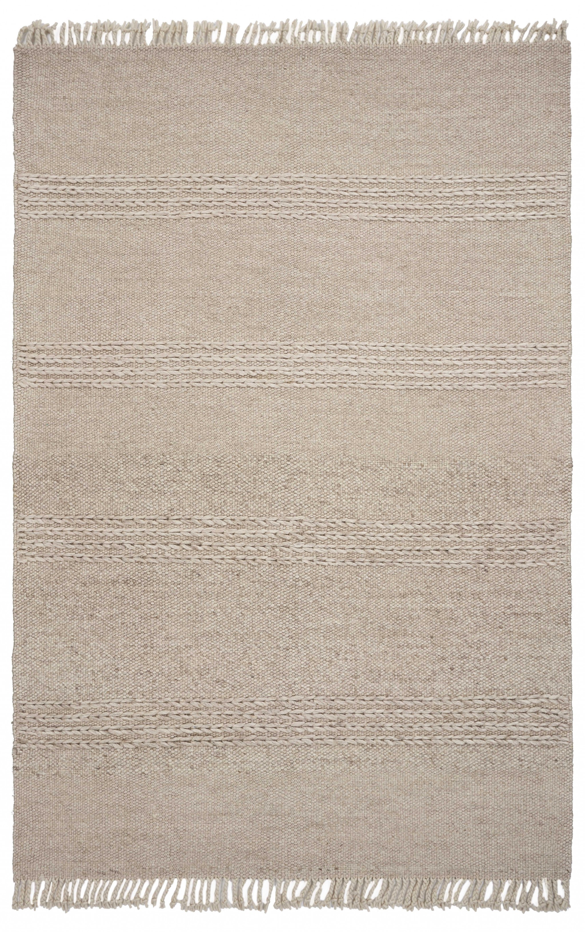 3'X5' Beige Chain Stitch Hand Woven Wool Indoor Area Rug-354077-1