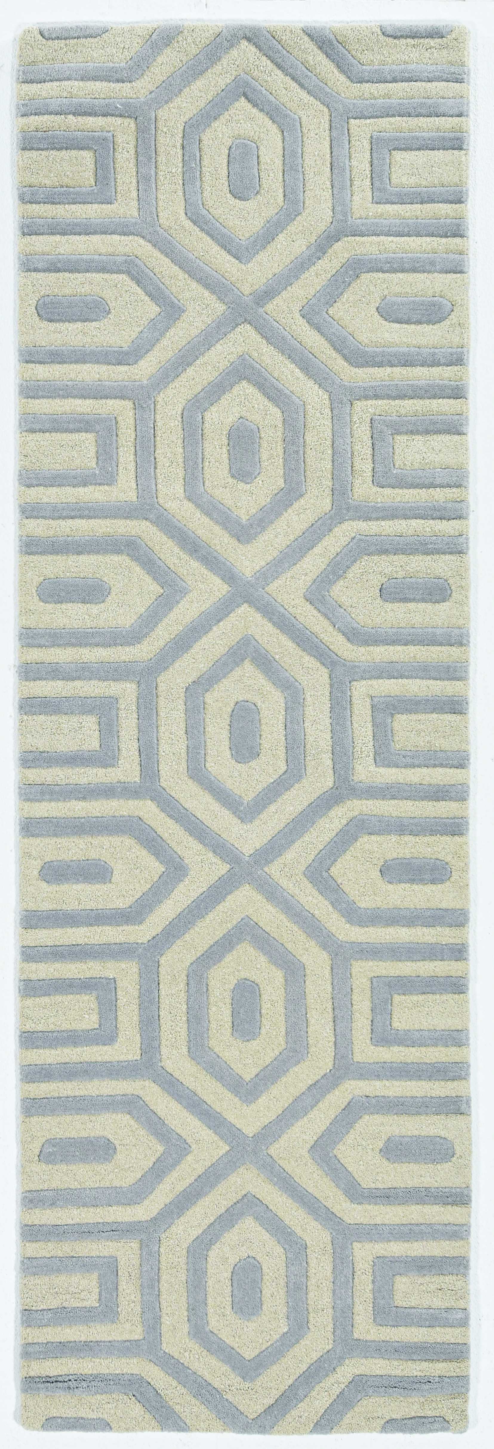 8' Grey Hand Tufted Geometric Indoor Runner Rug-354089-1