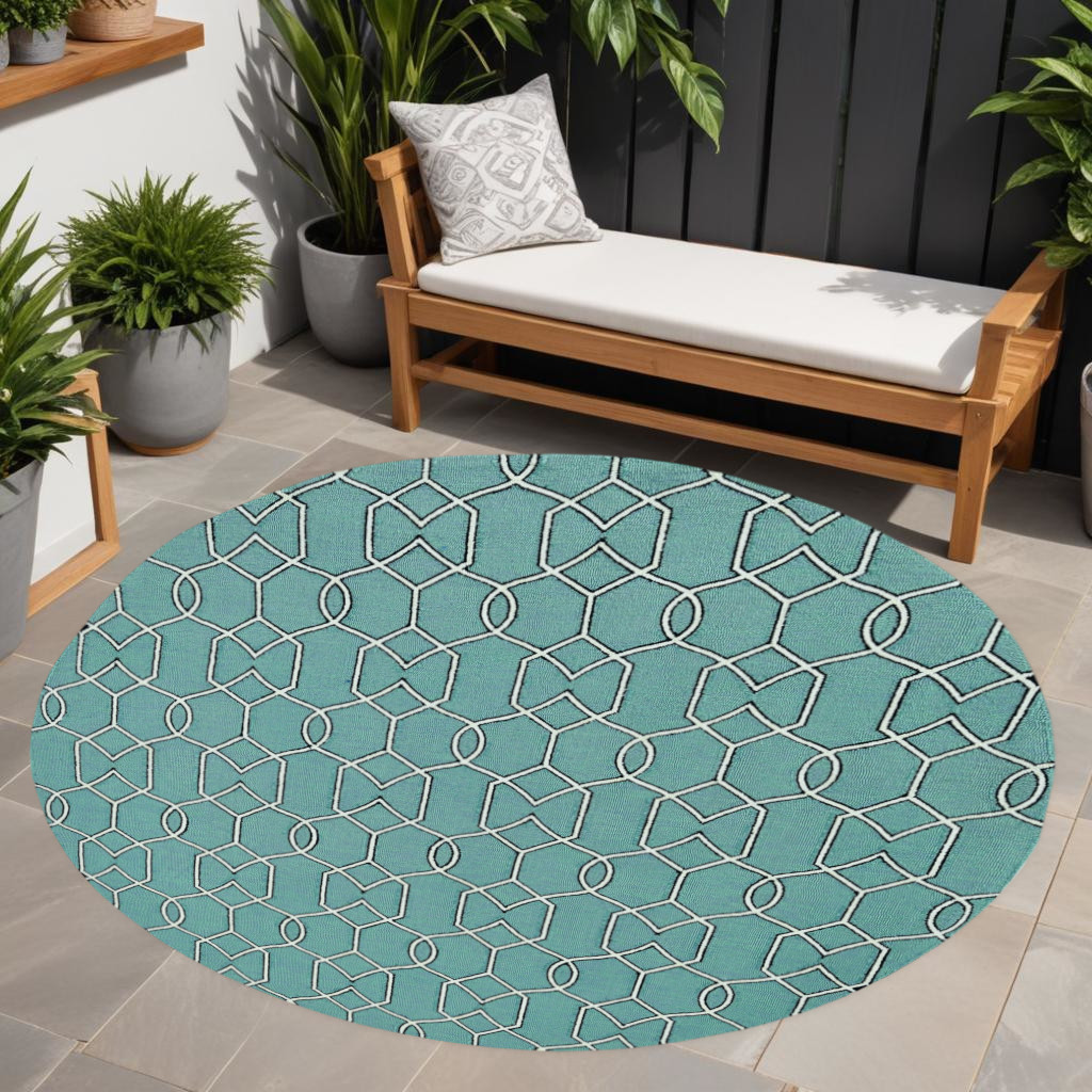 7' Green And Ivory Round Moroccan Handmade Indoor Outdoor Area Rug-354097-1