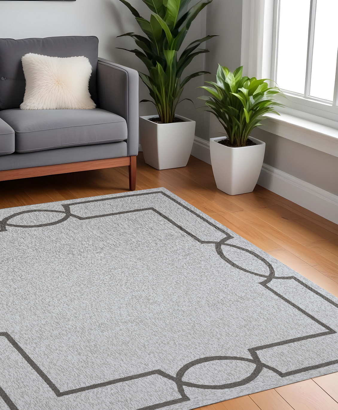 7' X 7' Oatmeal Ivory Geometric Hand Hooked Area Rug-354106-1