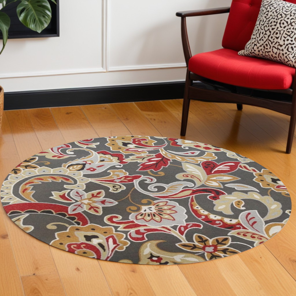 7" Taupe Round Hand Tufted Area Rug With UV Protection
