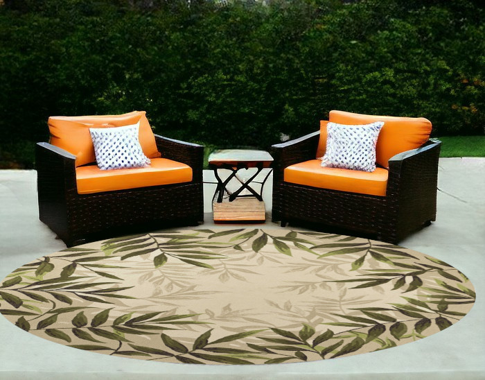 8' Sand Round Floral Indoor Outdoor Area Rug-354127-1