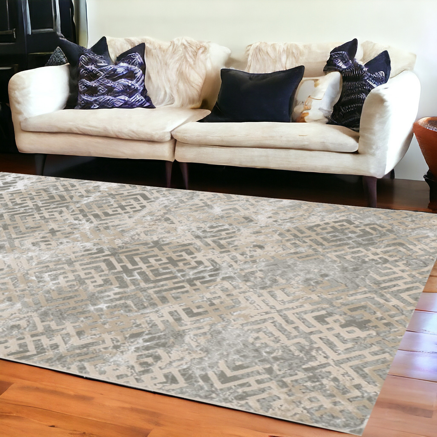 6' X 9'  Polyester Sand Silver Area Rug-354142-1