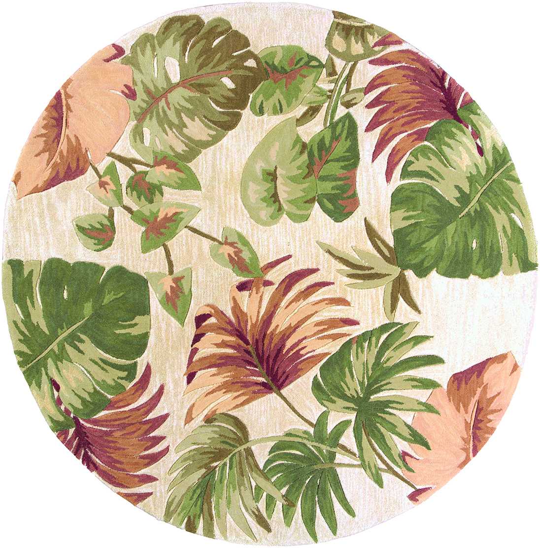 6' Beige Hand Tufted Tropical Plant Round Indoor Area Rug-354153-1