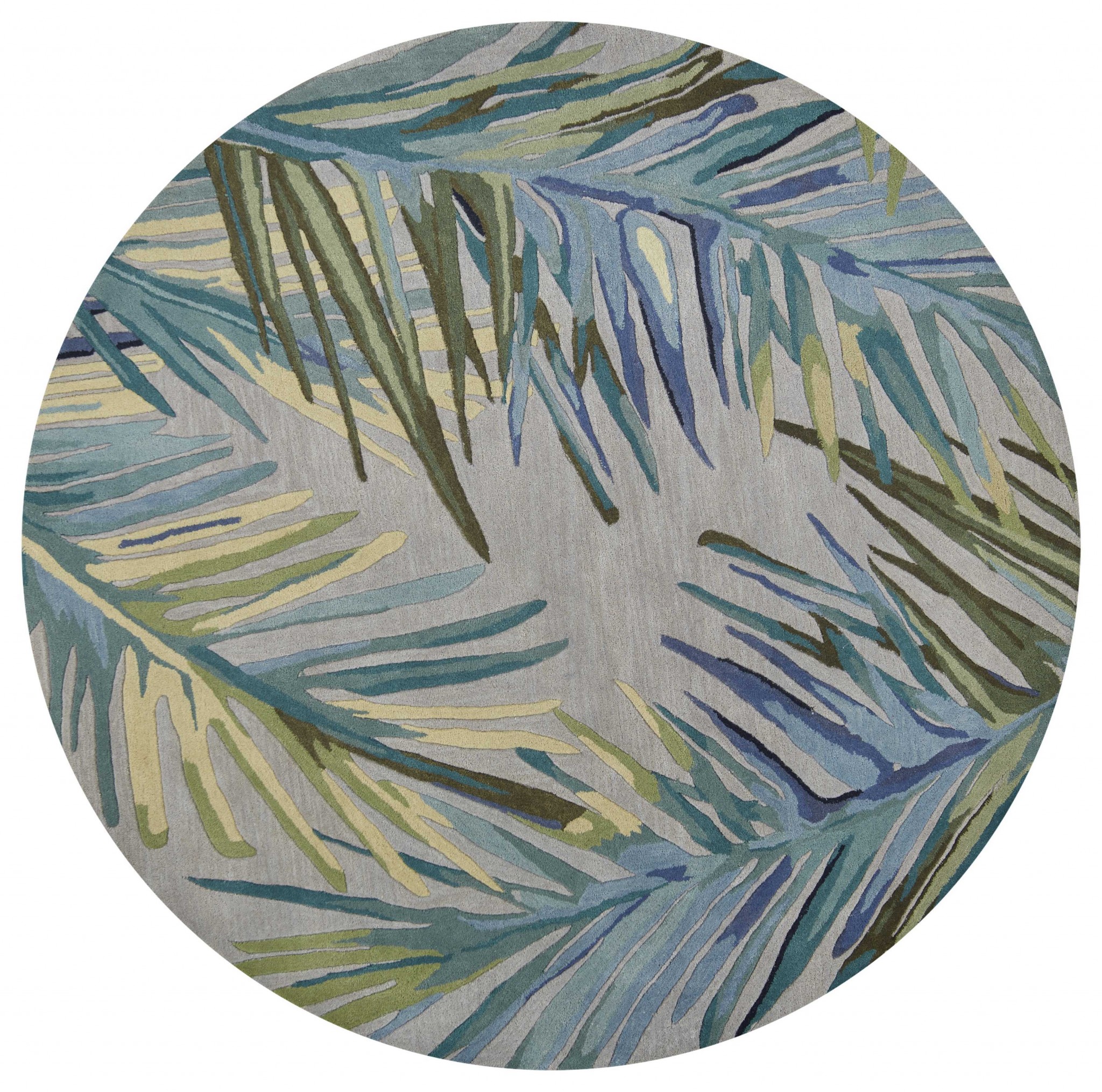 6' Grey Blue Hand Tufted Tropical Palms Indoor Area Rug-354157-1