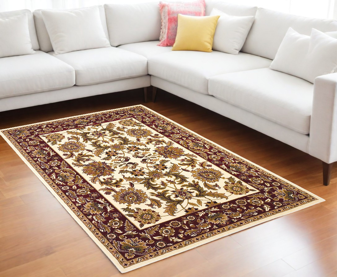 7' X 10' Red and Ivory Area Rug-354170-1