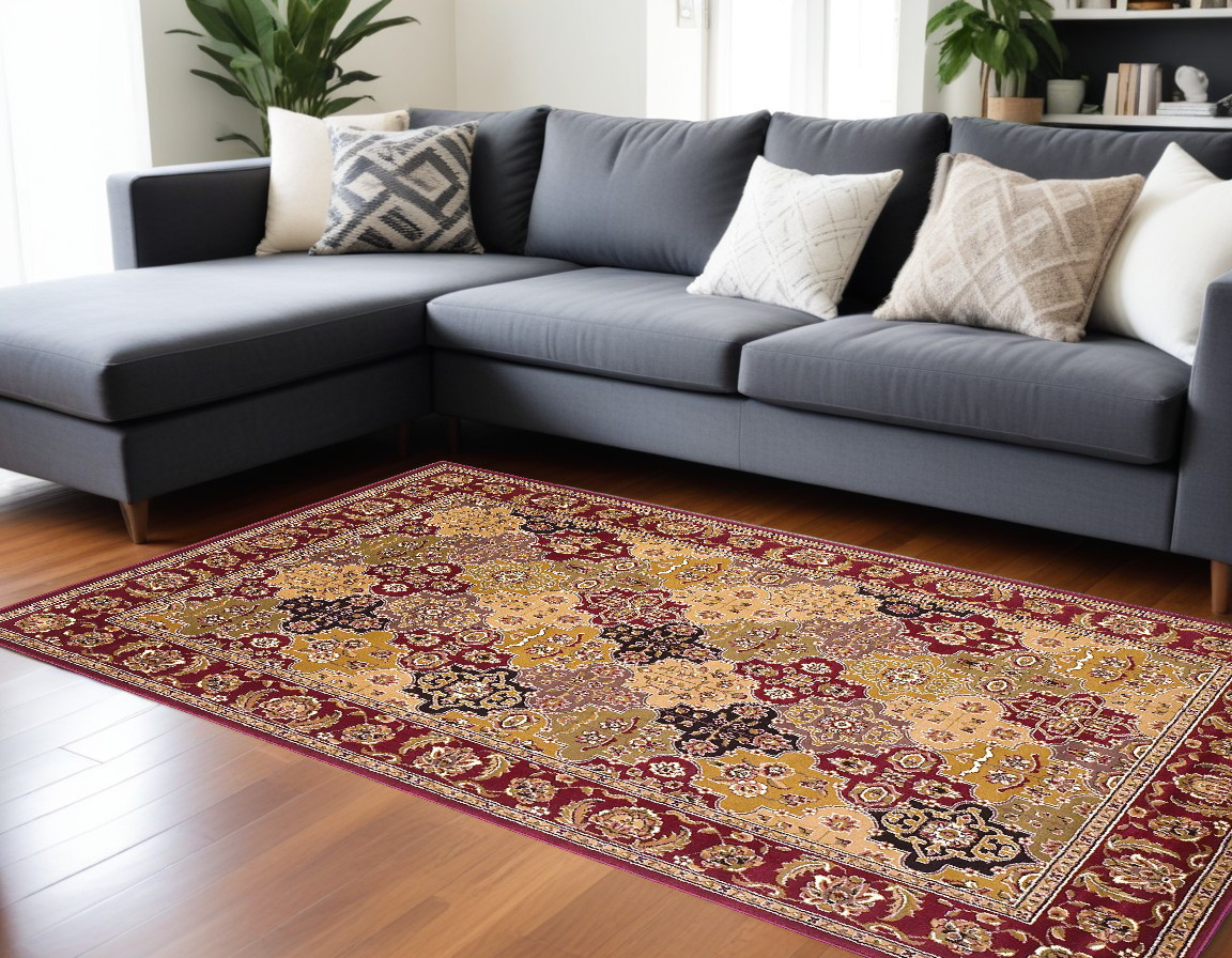8' X 11' Red Beige And Tan Quatrefoil Area Rug-354177-1