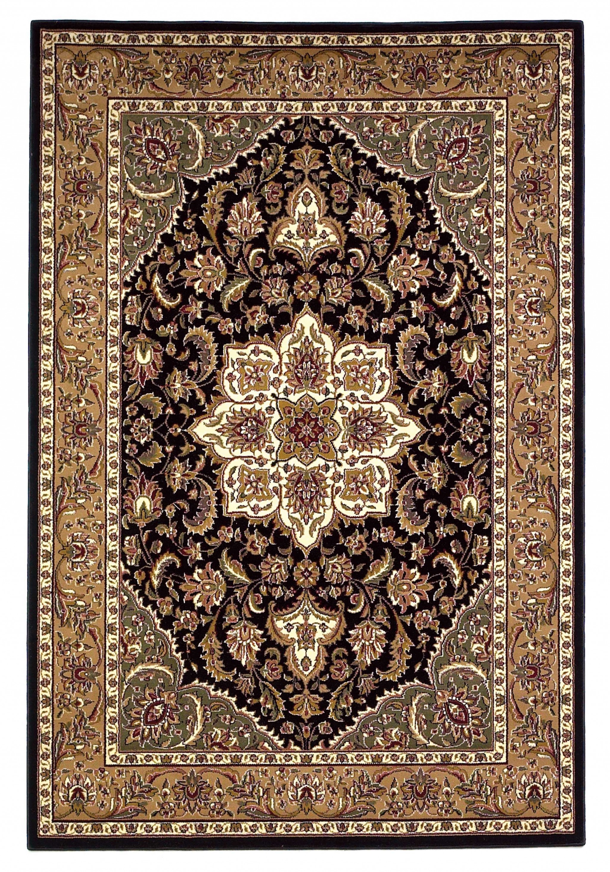 8' X 11' Black Beige Machine Woven Floral Medallion Indoor Area Rug-354179-1