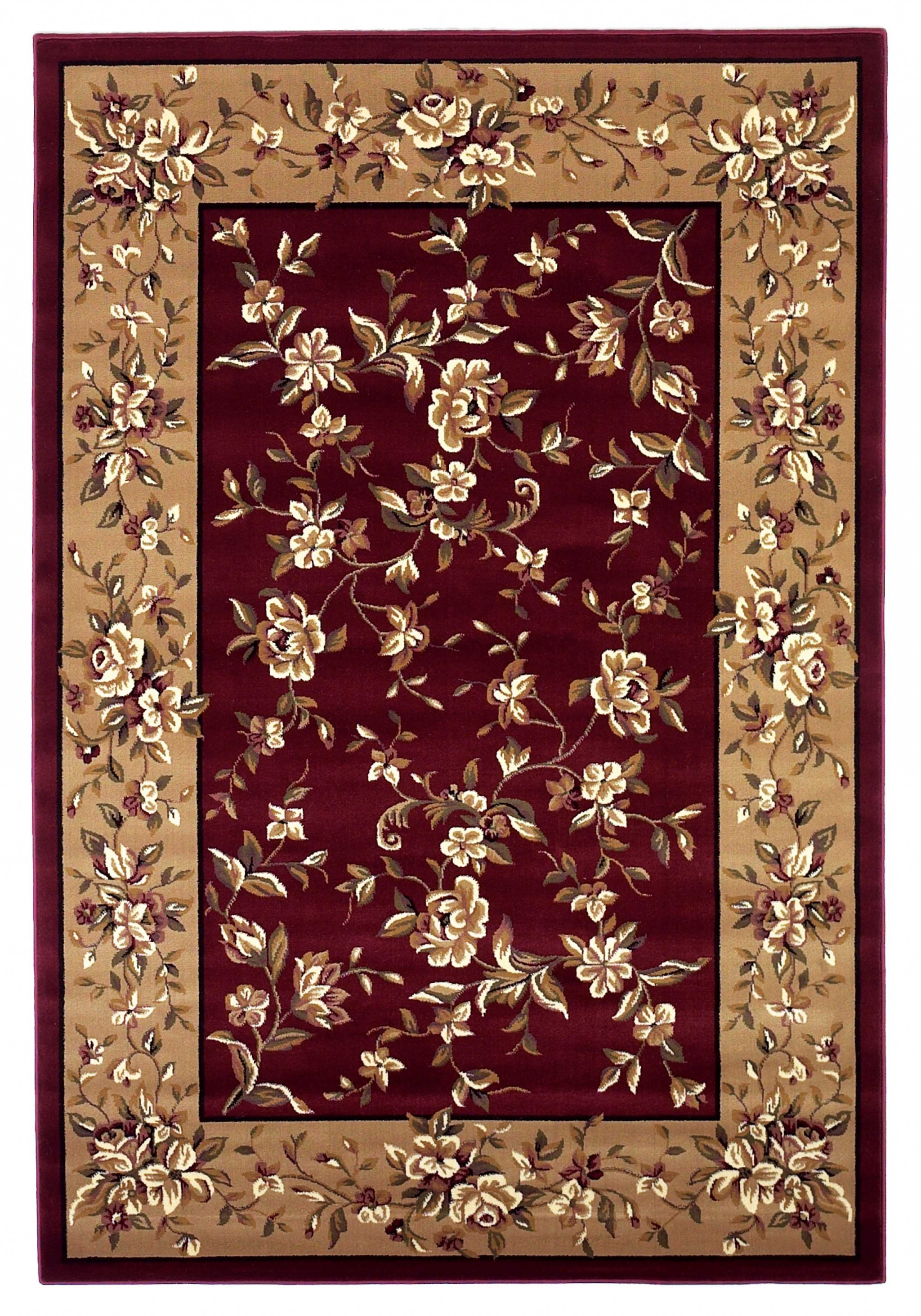 8'X11' Red Beige Machine Woven Floral Traditional Indoor Area Rug-354184-1