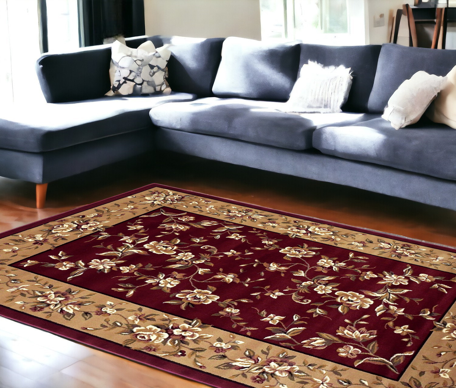 8' X 11' Red Beige Machine Woven Floral Traditional Indoor Area Rug-354184-1