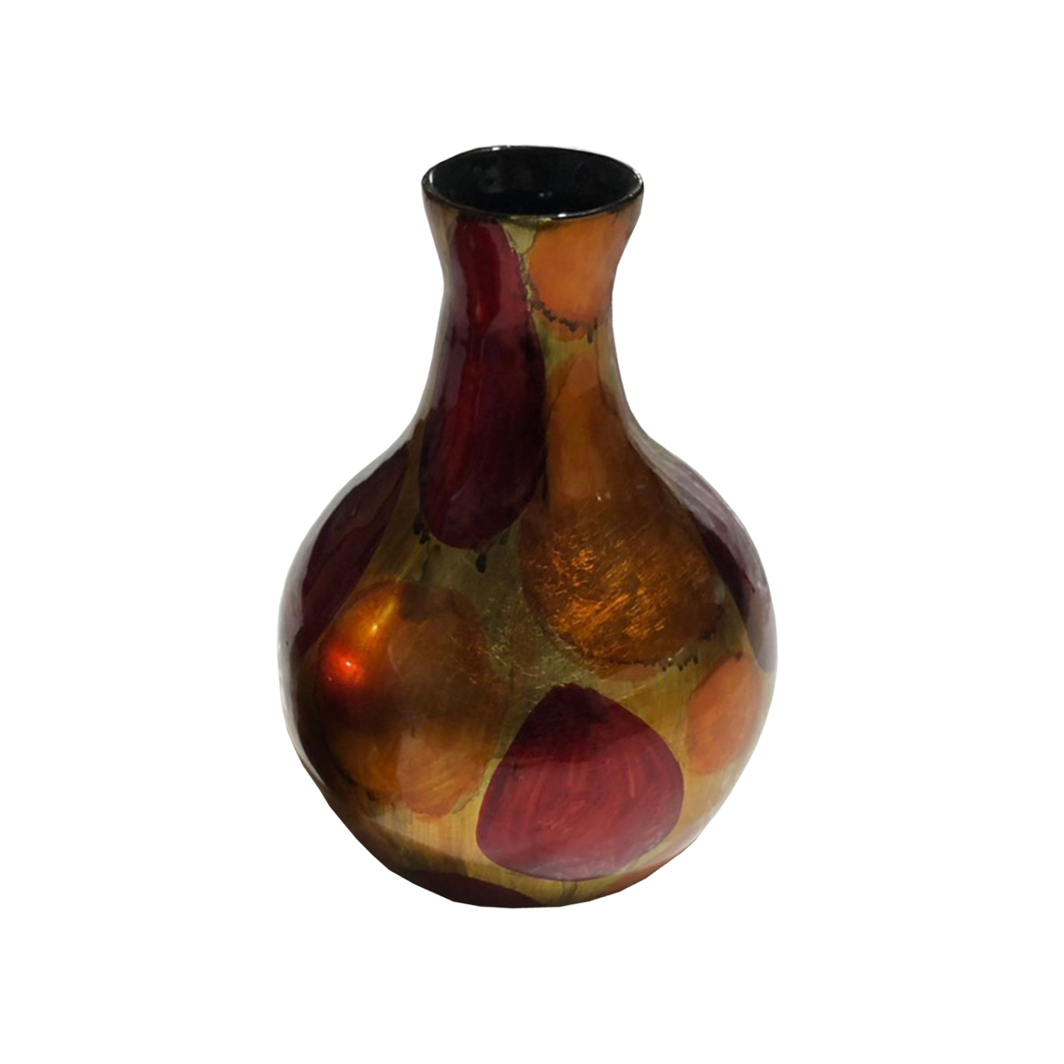 AmberRedand Orange Foiled and Lacquered Teardrop Ceramic Bud Vase