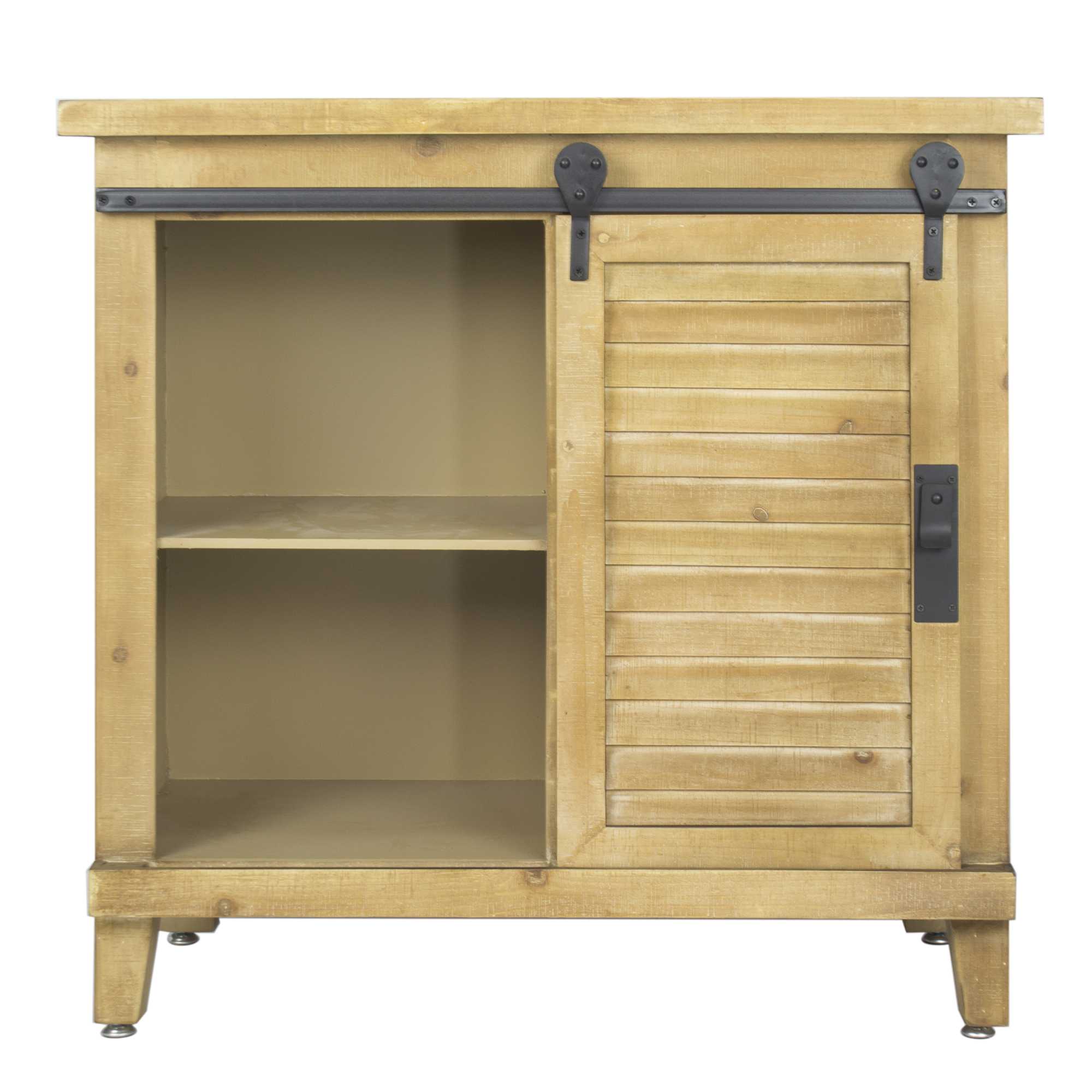 31" X 15" X 30" Natural Wood Iron Wood MDF Accent Cabinet with Doors and Drawers