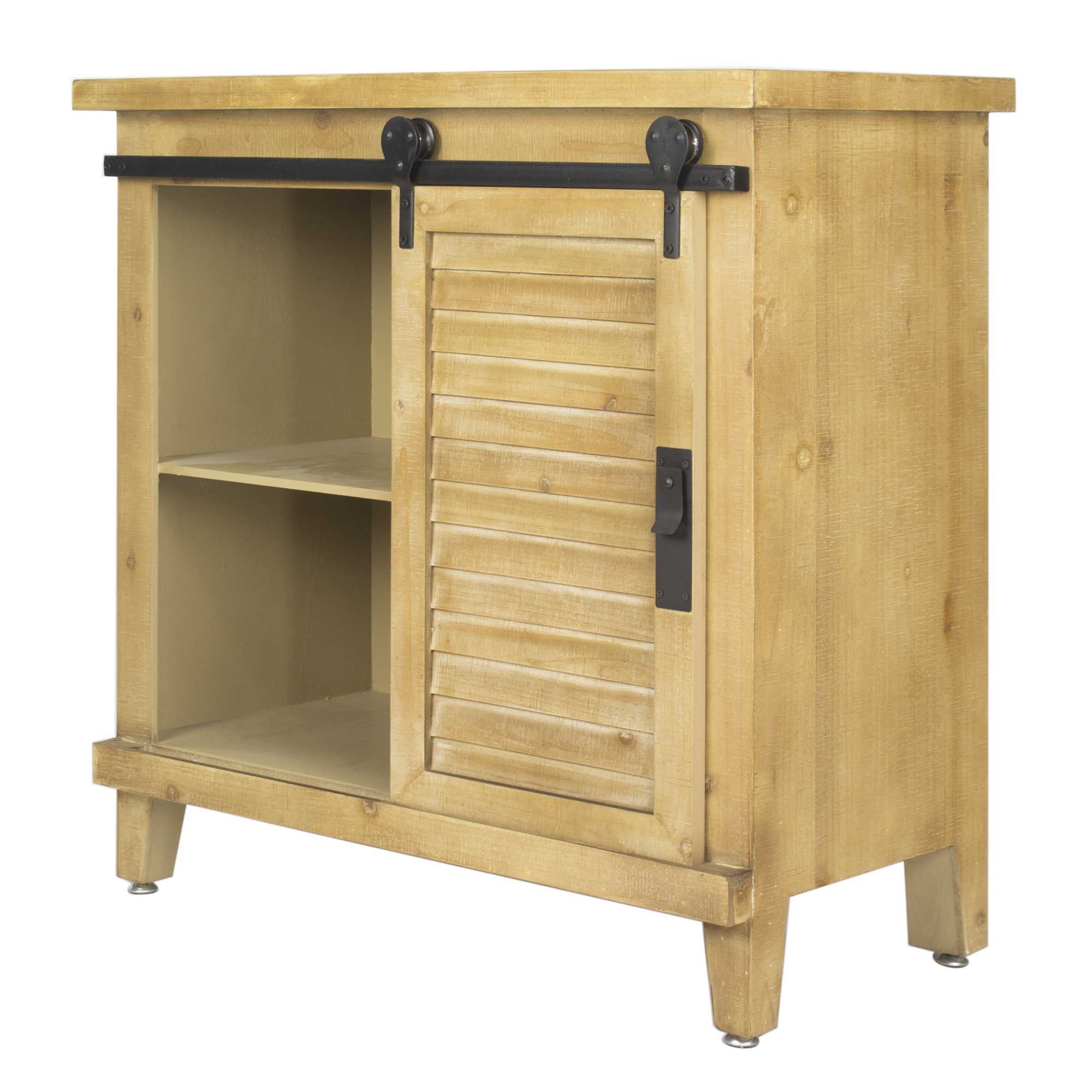 31" X 15" X 30" Natural Wood Iron Wood MDF Accent Cabinet with Doors and Drawers