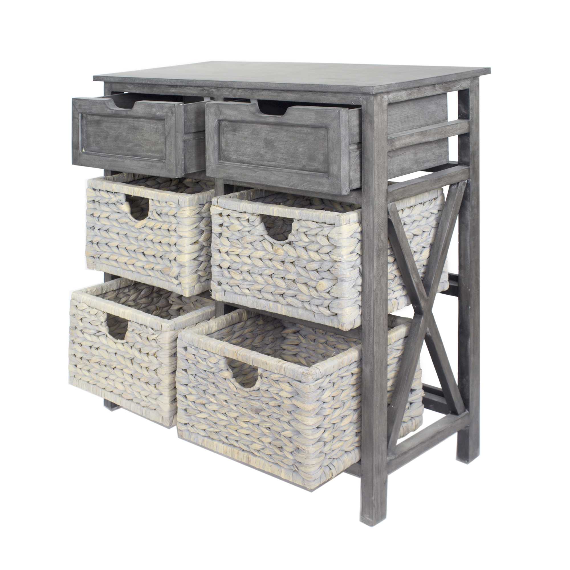 30" X 13" X 28" Grey Wood MDF Water Hyacinth Water Hyacinth Drawer with Basket and Accent Cabinet