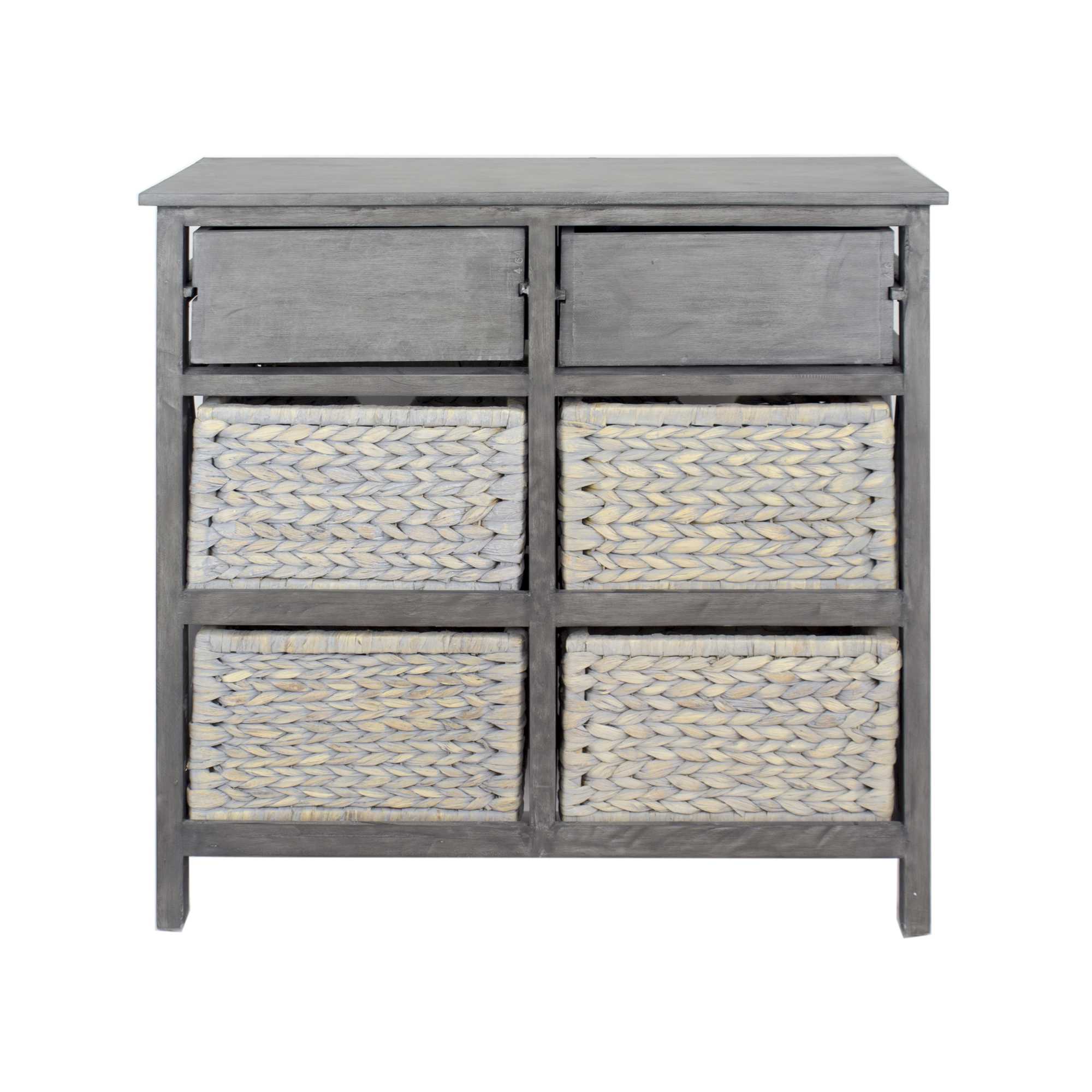 30" X 13" X 28" Grey Wood MDF Water Hyacinth Water Hyacinth Drawer with Basket and Accent Cabinet