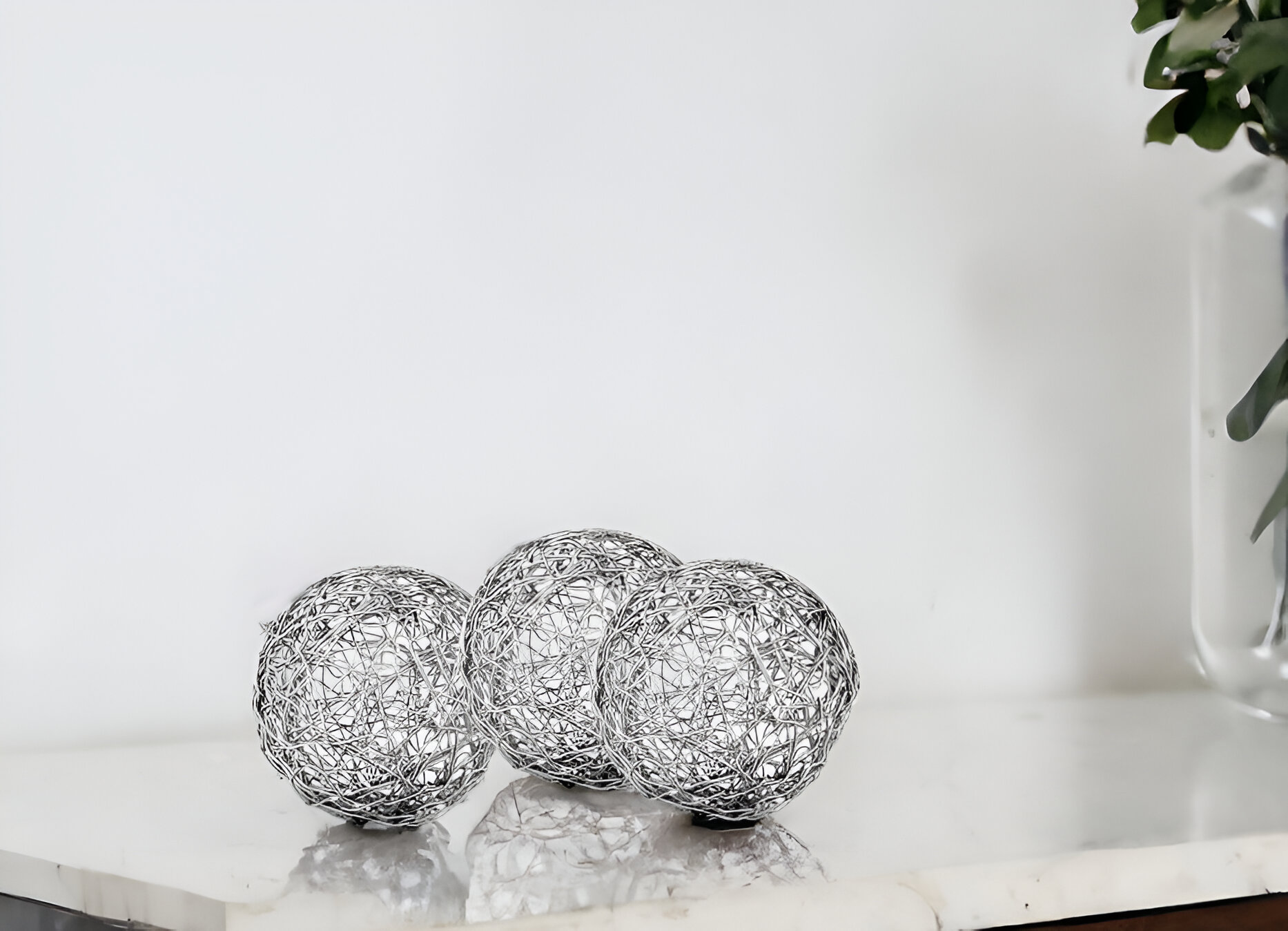 Set of Three Silver Wire 4" Decorative Orbs-354589-1