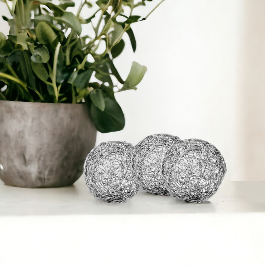 Set of Three 5" Nickel Iron Decorative Orb Tabletop Sculptures-354590-1
