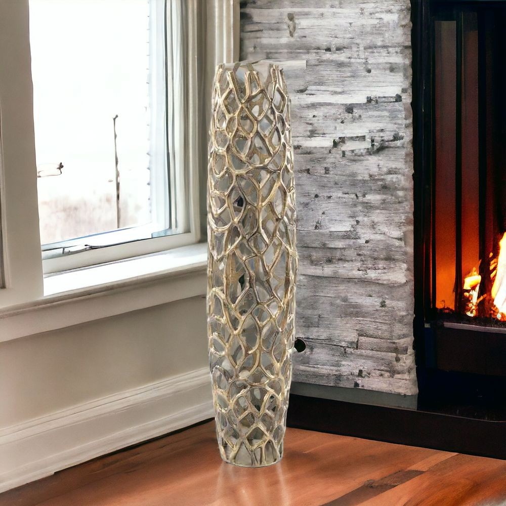 40" Aluminum Gold Twigs Cylinder Floor Vase-354654-1
