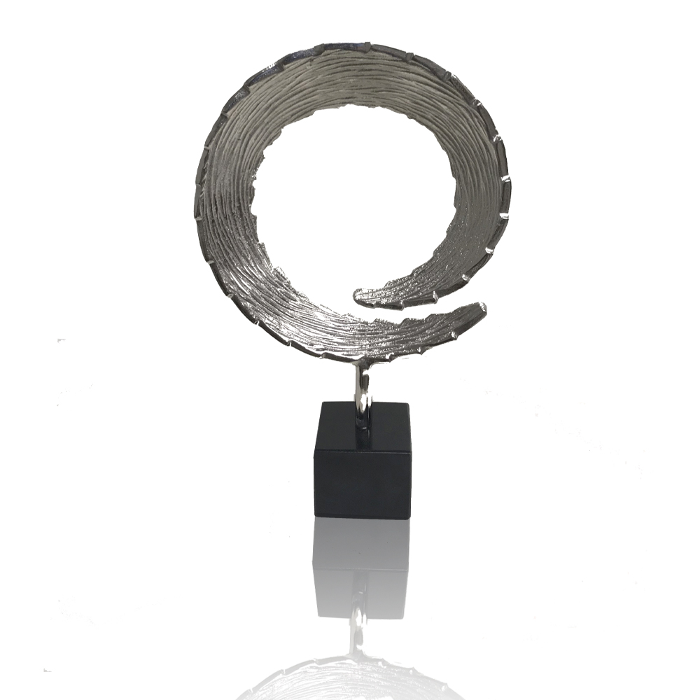 16" Black and Silver Marble and Aluminum Tabletop Sculpture-354696-1