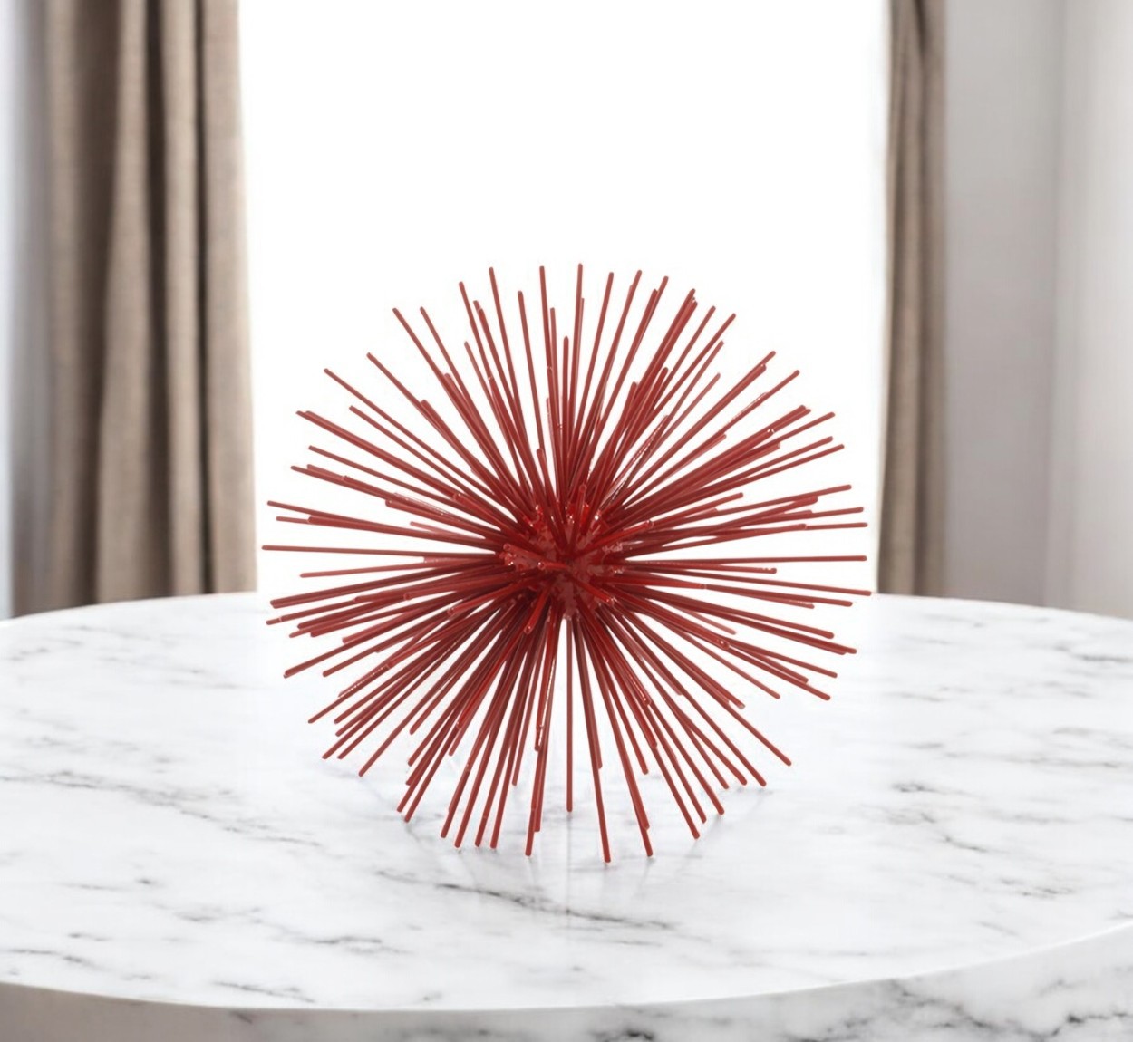 8" Red Spiked Iron Decorative Orb Tabletop Sculpture-354771-1
