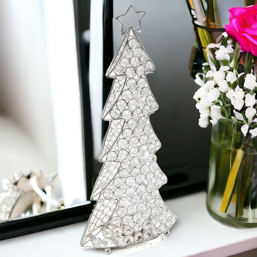 16" Silver Faux Crystal Christmas Figurine-354784-1