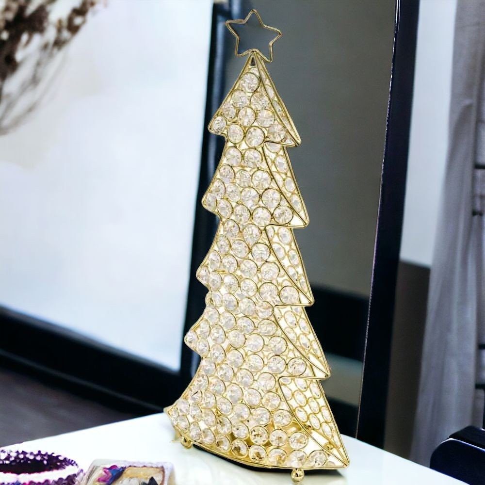 16" Glam Gold And Faux Crystal Christmas Tree-354786-1