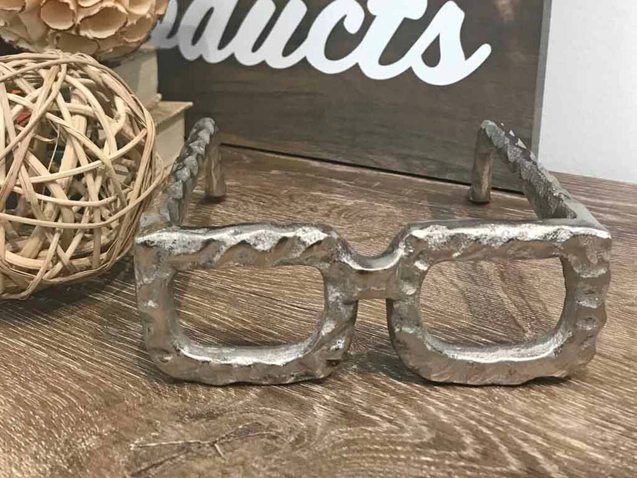 Raw Silver Textured Square Glasses Sculpture