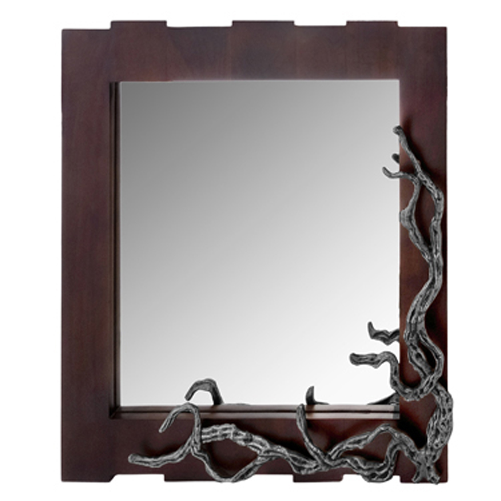 3" X 33" X 32" Brown And Silver Vine Wall Mirror